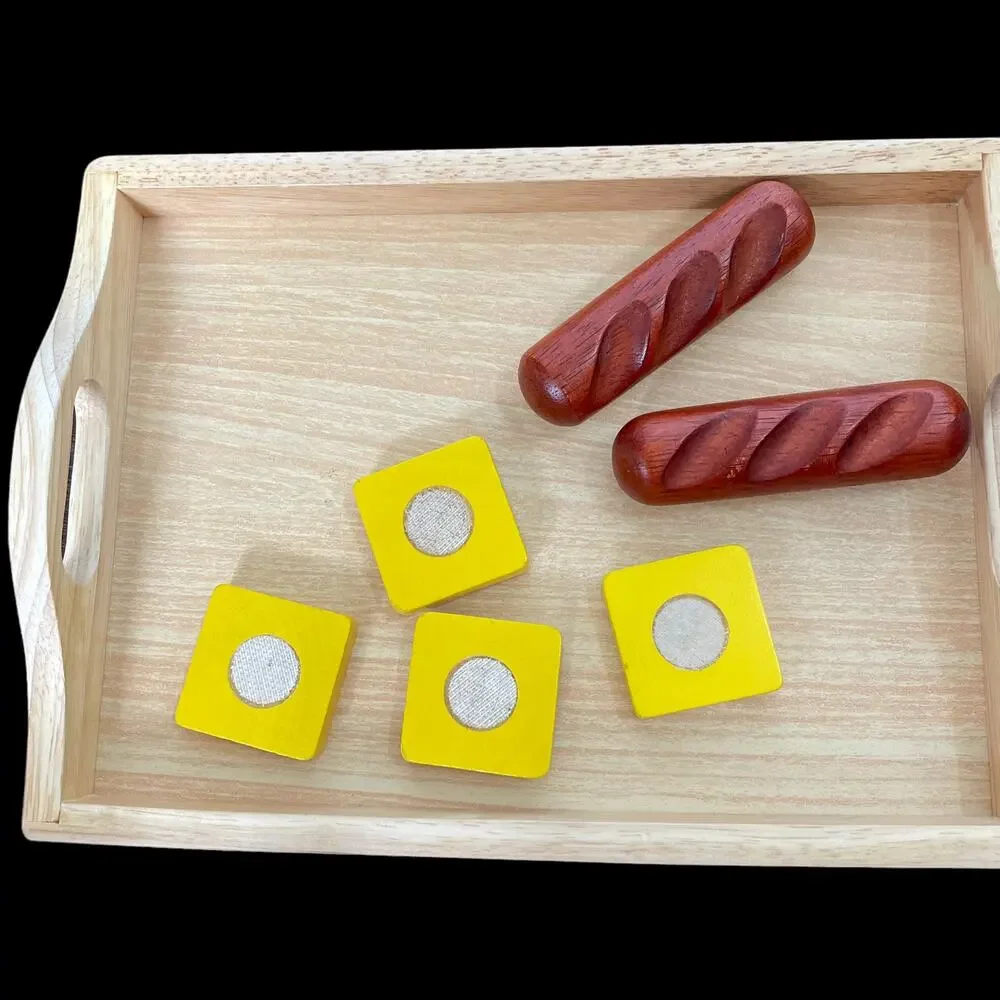 Wooden Pretend Play Breakfast Food Toy Child Eggs Toast Tray Breakfast In Bed